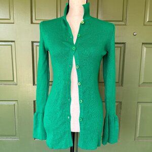 Ribbed Cardigan with Bell Wrist Cuffs